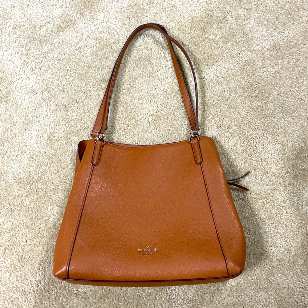 NEW Kate Spade pebble leather tote bag shoulder bag cognac brown